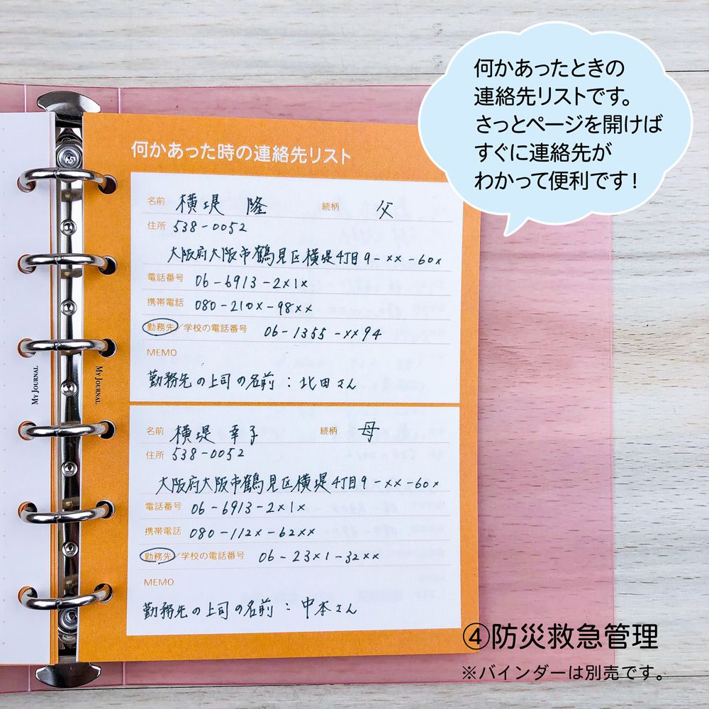 【在庫処分セール60%OFF】【公式】MY JOURNALシステムバインダーSサイズ ・リフィル・ふせんセット〈献立・冷蔵庫・日用品・防災救急管理〉