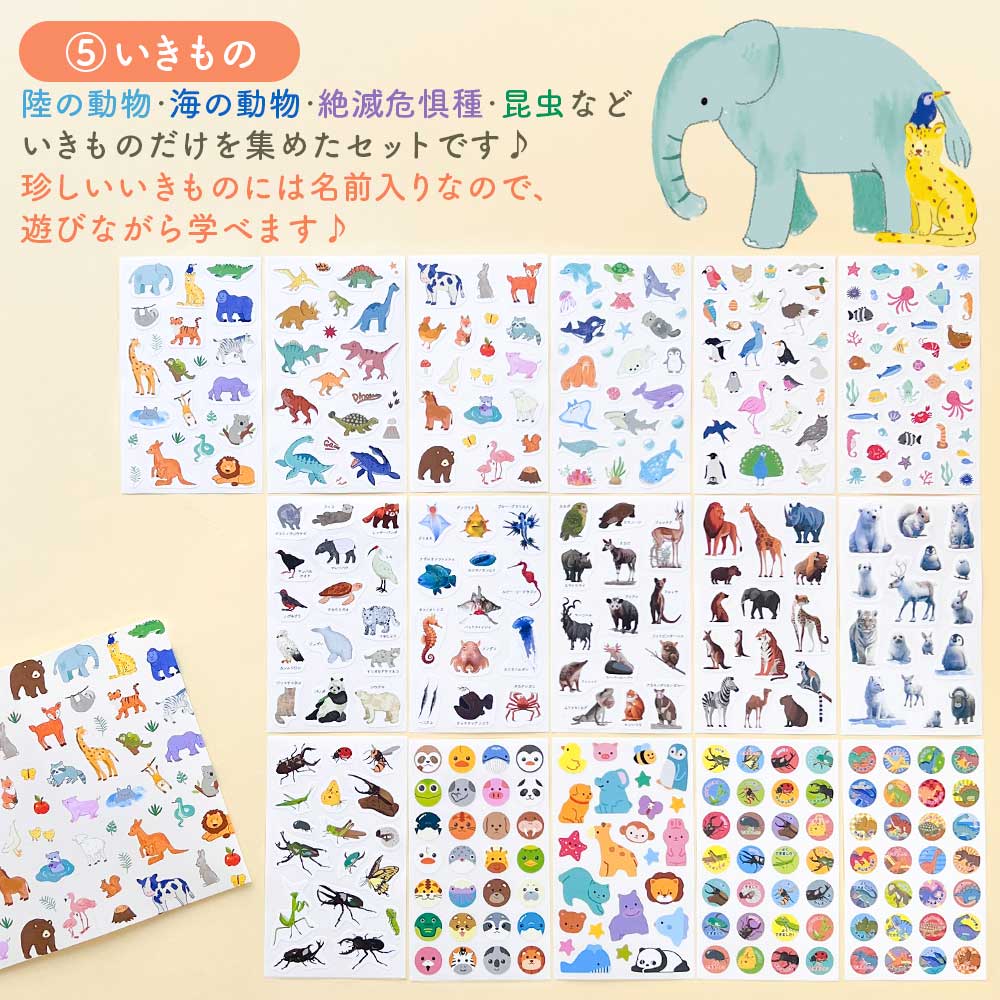 【今だけ1000円ぽっきり】送料無料 こどもシール福袋16枚＋収納ファイルセット｜ご褒美シール 貼ってはがせる知育ステッカー